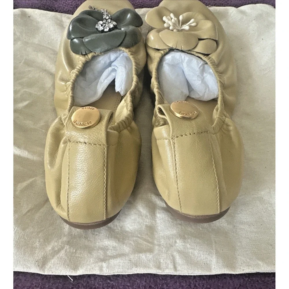 Tory Burch Women Size 10 Flower Ballet Daphne Flats Cornbread W/ Dust Bag Unique